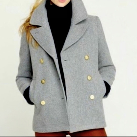 J.Crew Wool Cashmere By Nello Gori Double Breasted Peacoat Gold Buttons 0 Petite - Picture 2 of 16